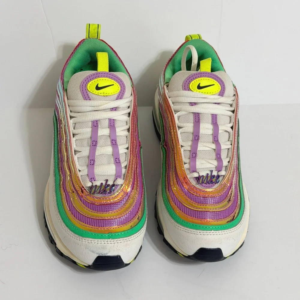 Nike Air Max 97 White Electro Green Fuchsia Glow Sneakers Womens 7 Multicolor